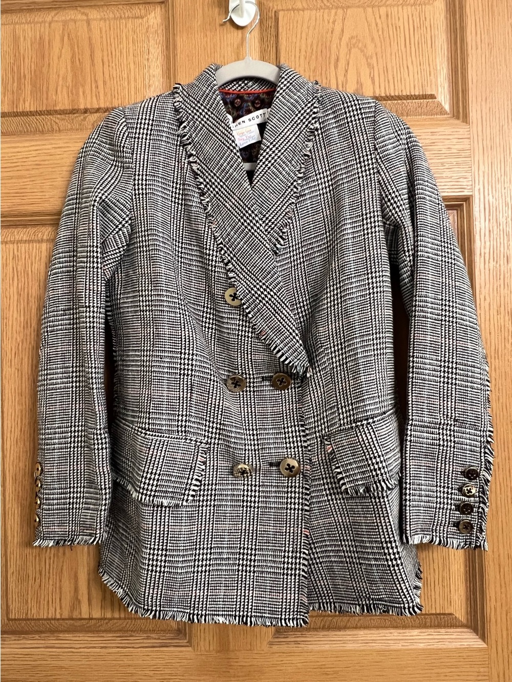 Gretchen Scott Fringed Plaid Blazer